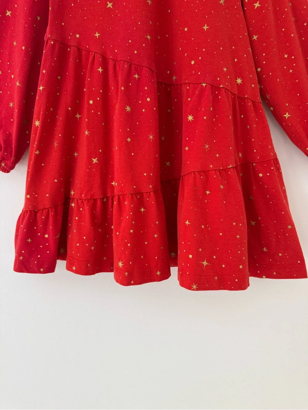 Hanna Andersson Red and Gold Long Sleeve Sparkle Tiered Dress, Size 4
